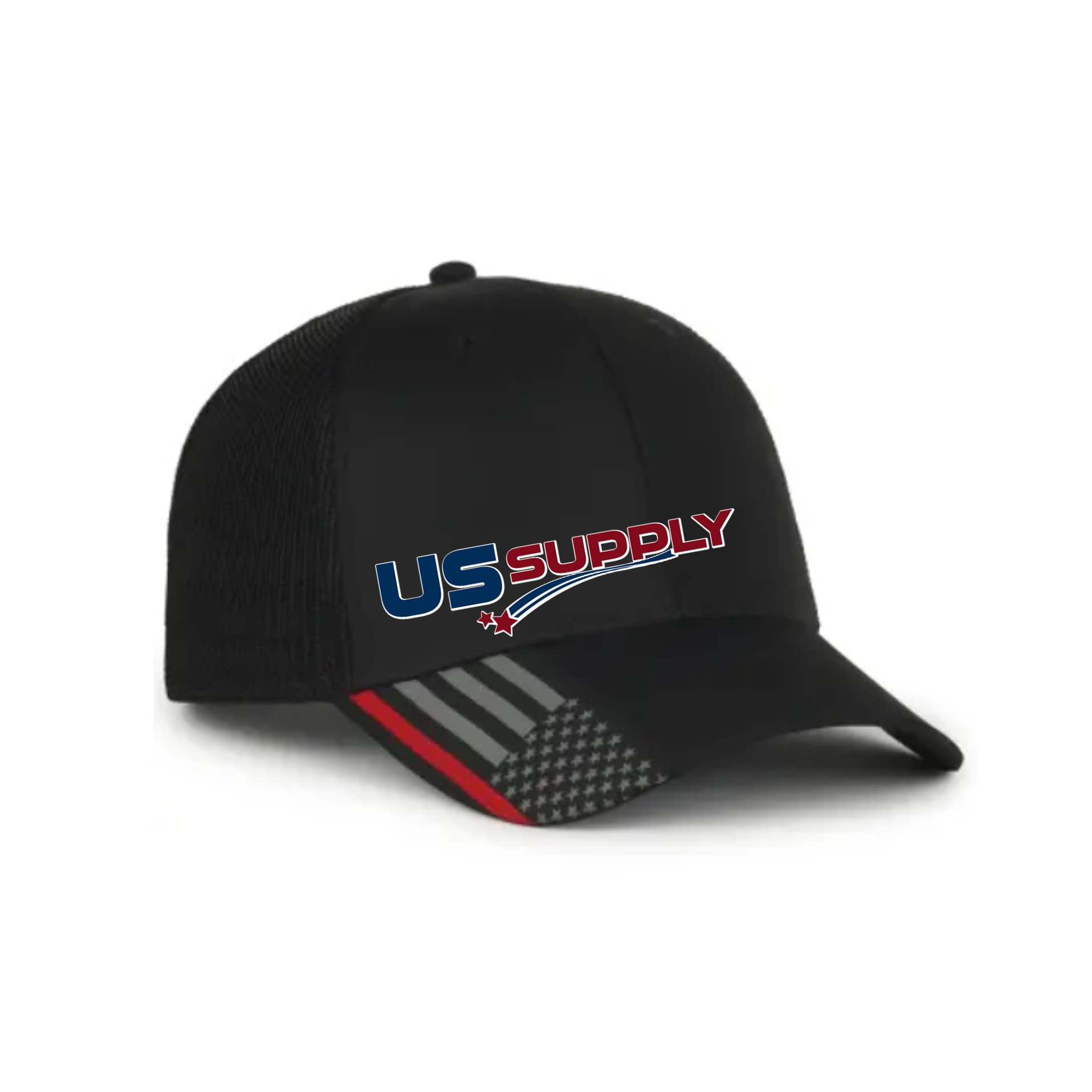 Black Baseball Cap with US Supply Logo and US Flag